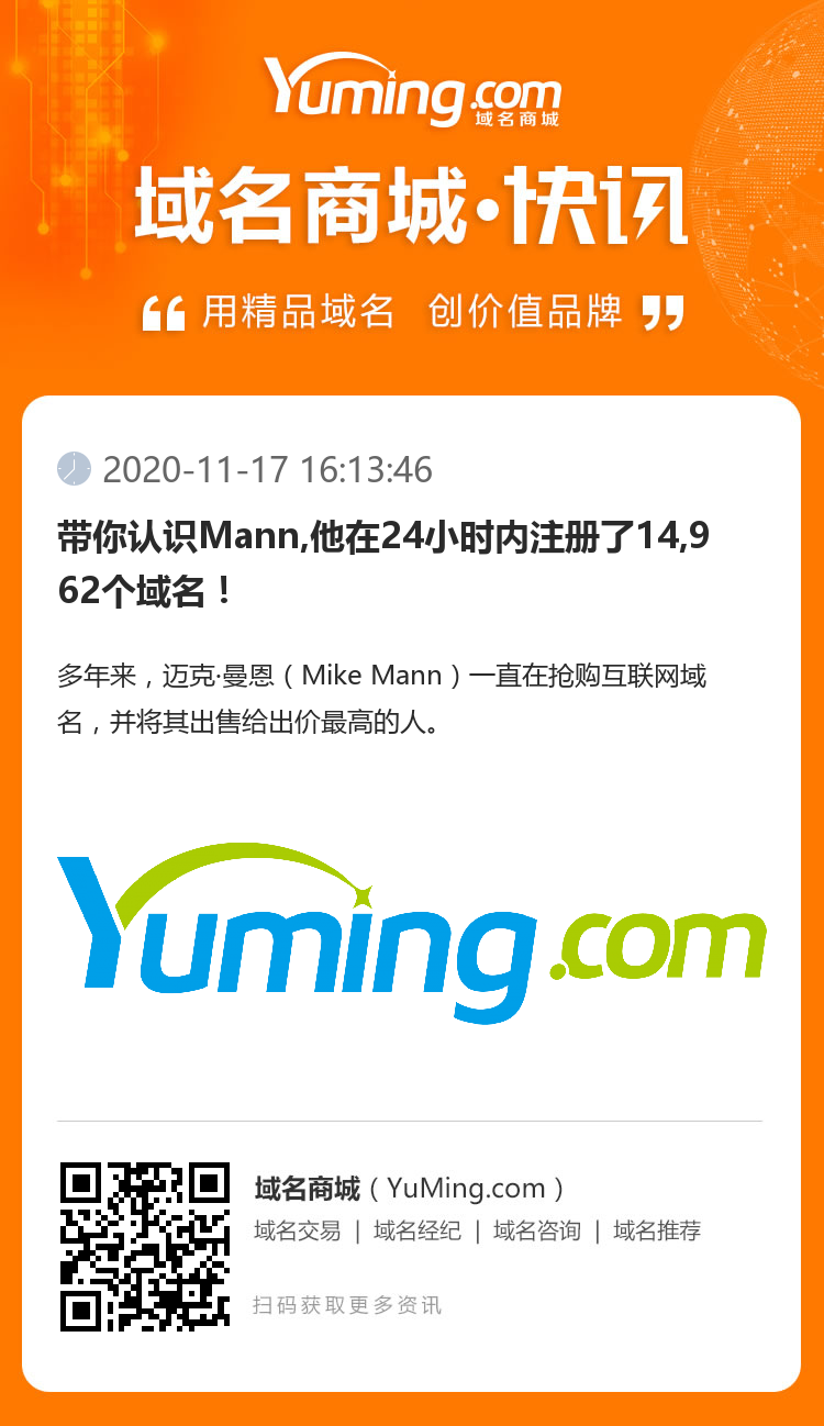 帶你認識Mann,他在24小時內注冊了14,962個域名！