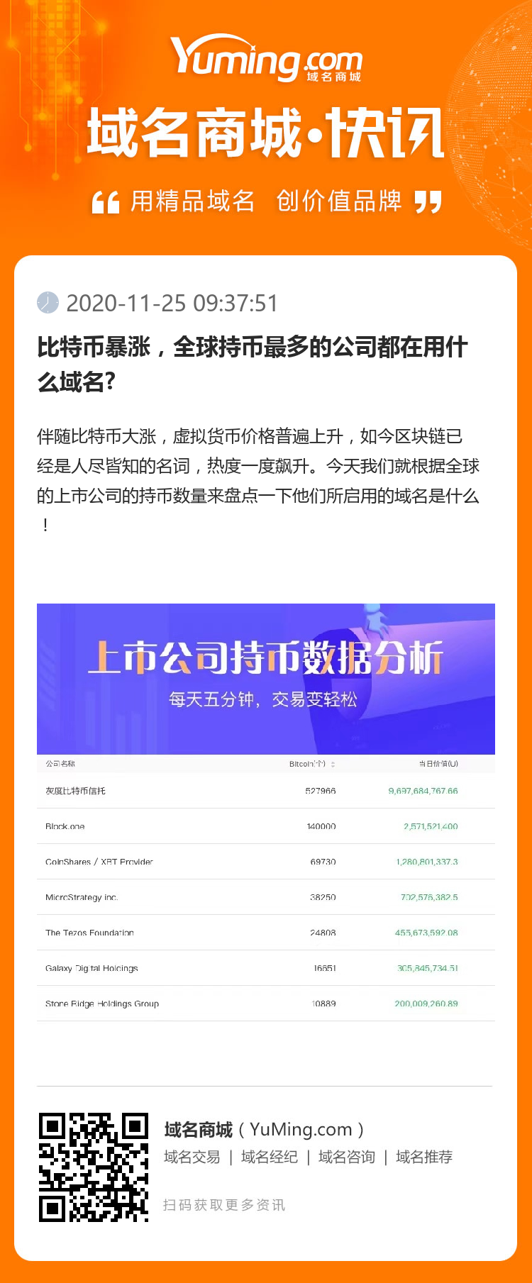 比特幣暴漲，全球持幣最多的公司都在用什么域名?