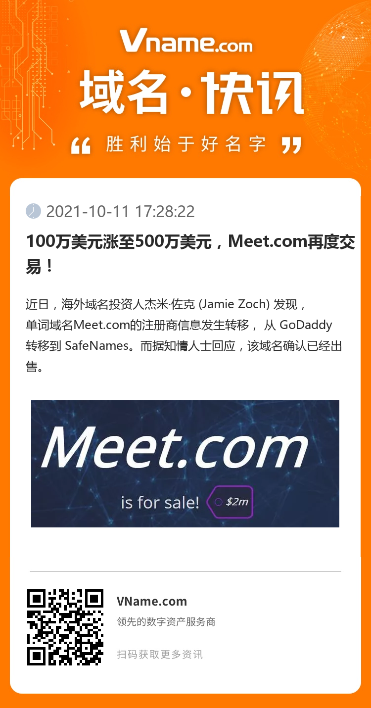 100萬美元漲至500萬美元，Meet.com再度交易！