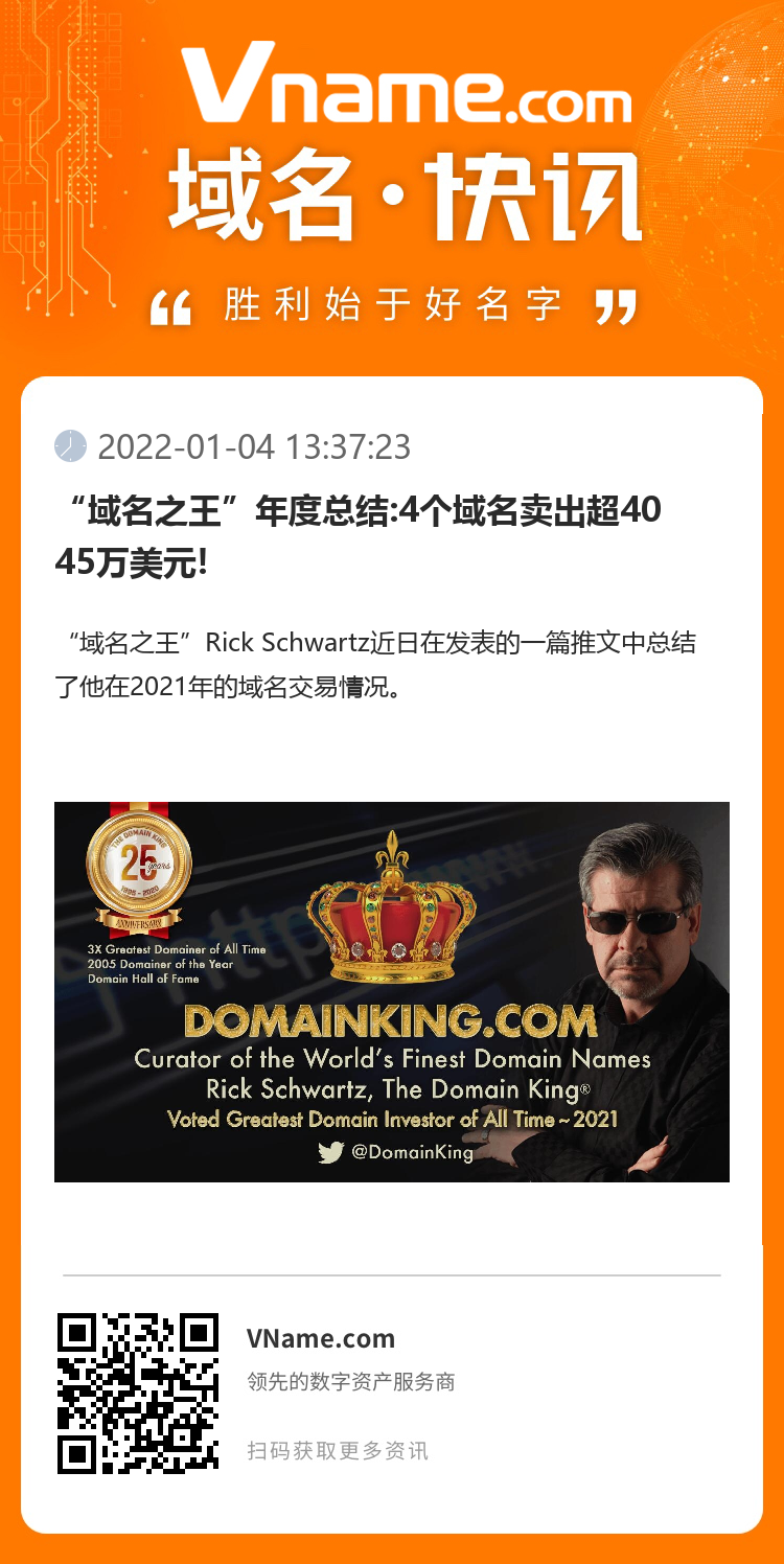 “域名之王”年度總結(jié):4個(gè)域名賣出超4045萬美元!