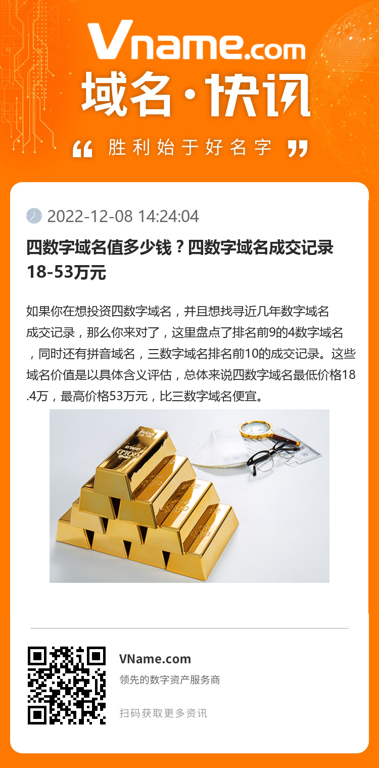 四數字域名值多少錢？四數字域名成交記錄18-53萬元
