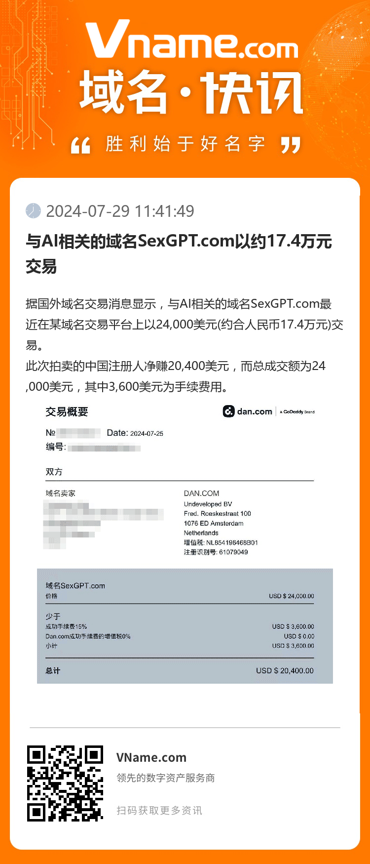 與AI相關的域名SexGPT.com以約17.4萬元交易
