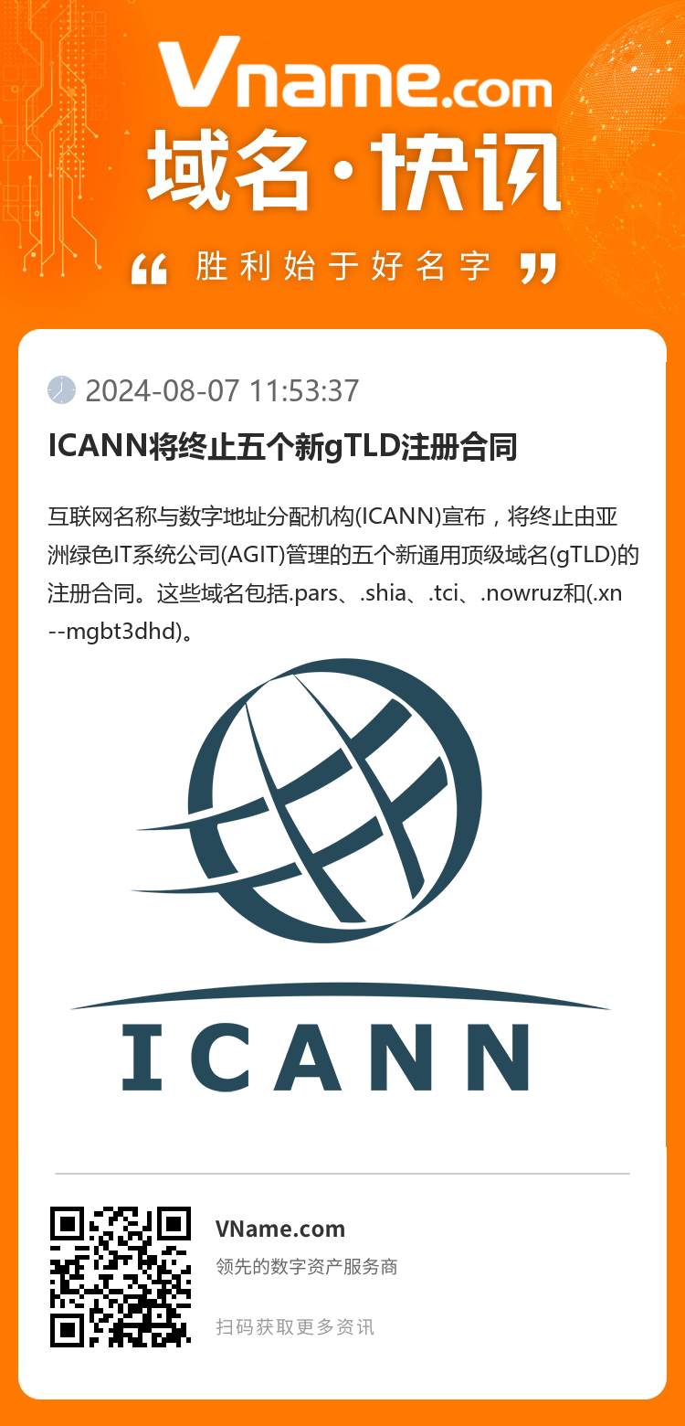 ICANN將終止五個新gTLD注冊合同