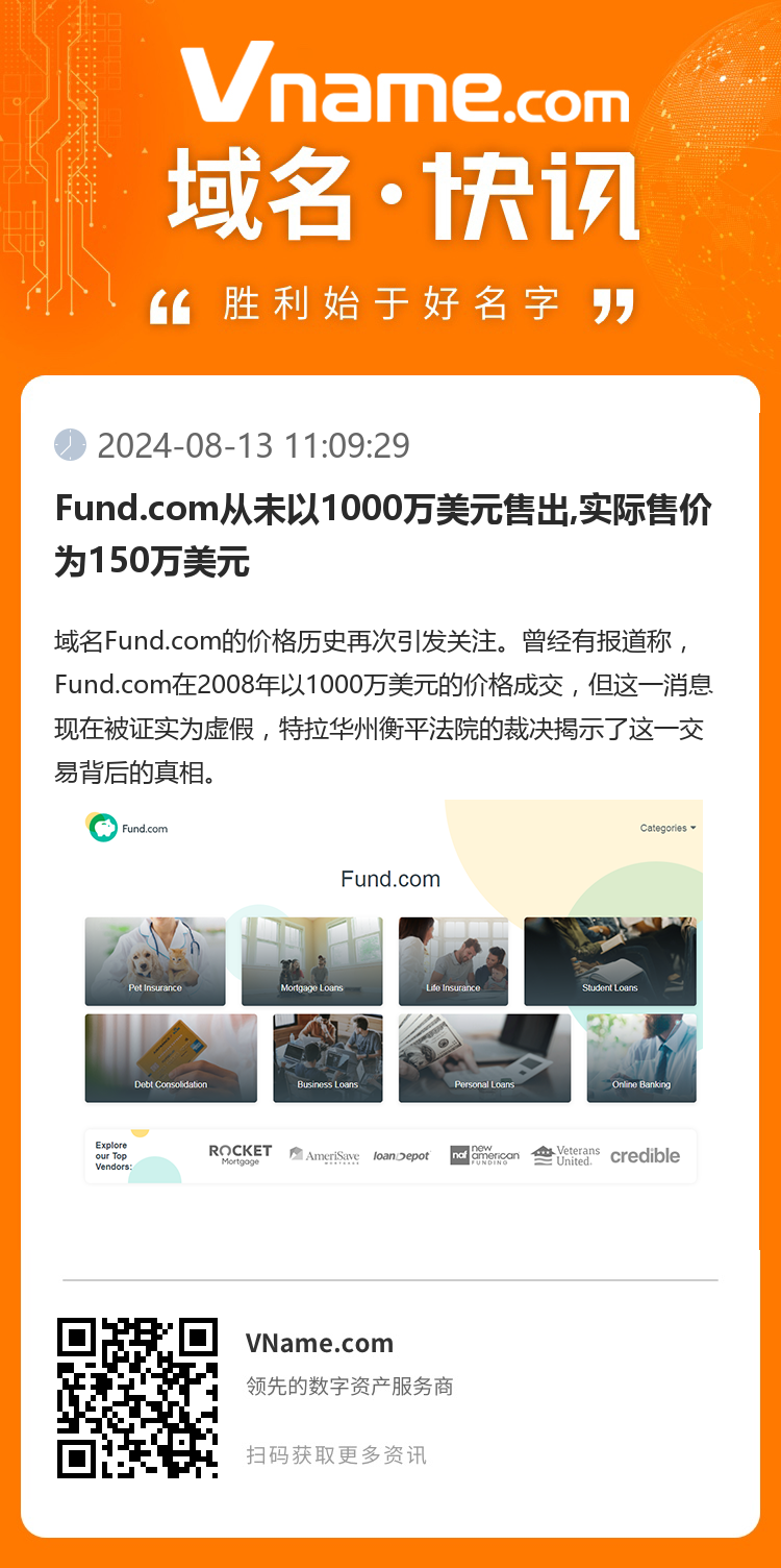 Fund.com從未以1000萬美元售出,實際售價為150萬美元
