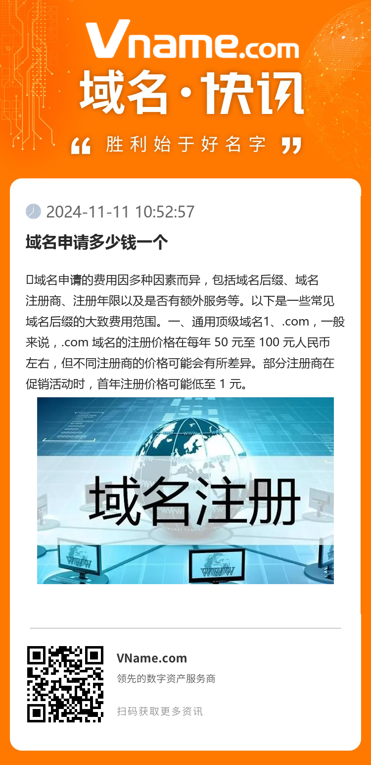 域名申請多少錢一個