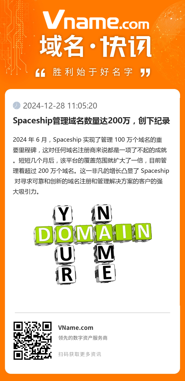Spaceship管理域名數(shù)量達200萬，創(chuàng)下紀錄