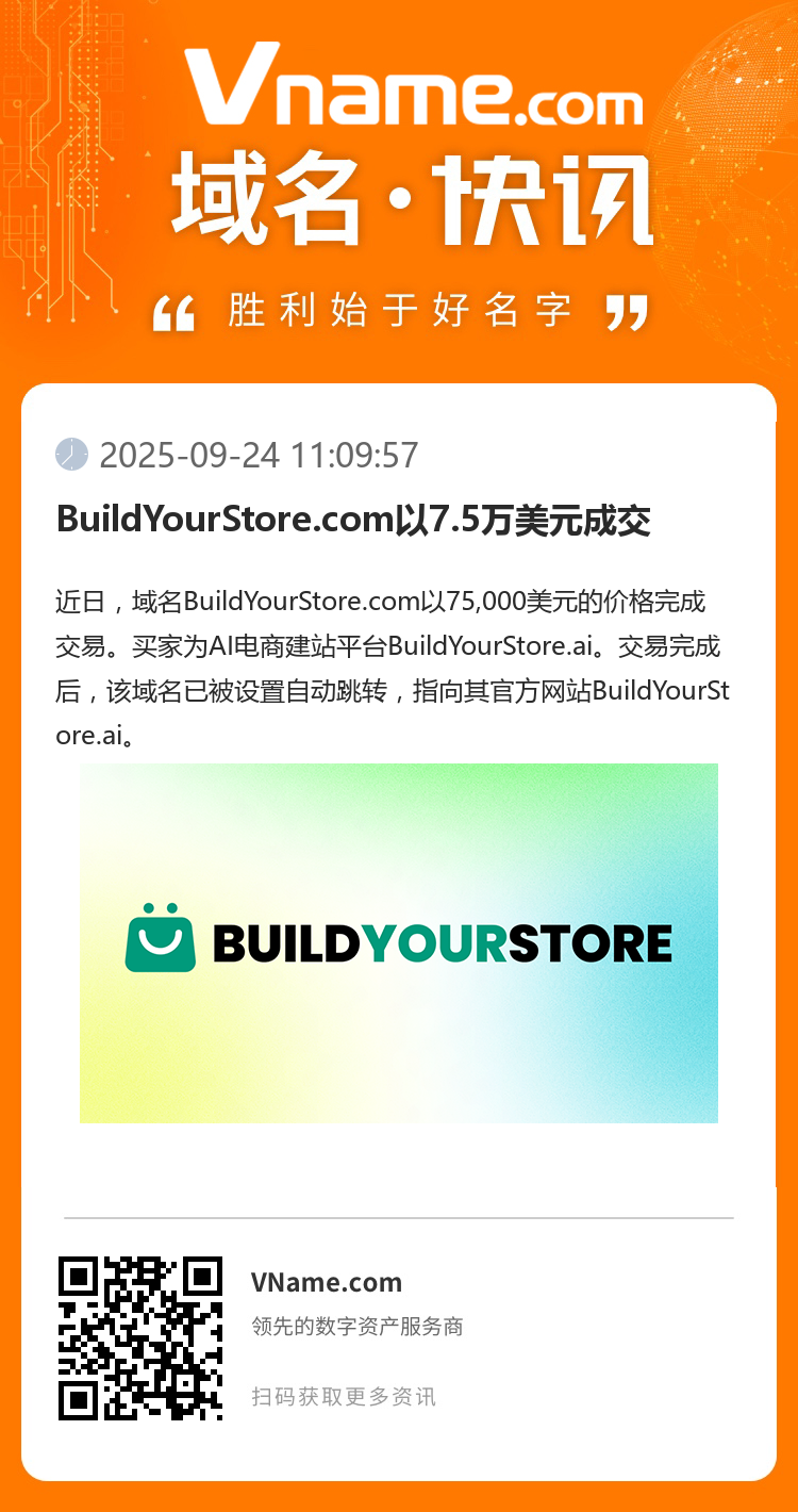 BuildYourStore.com以7.5萬美元成交