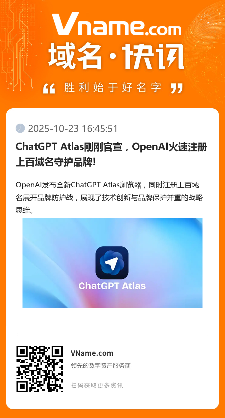 ChatGPT Atlas剛剛官宣，OpenAI火速注冊(cè)上百域名守護(hù)品牌!