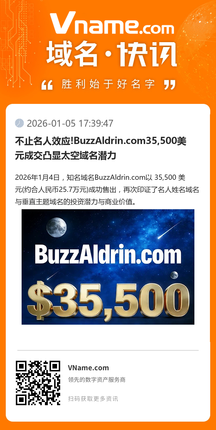 不止名人效應!BuzzAldrin.com35,500美元成交凸顯太空域名潛力