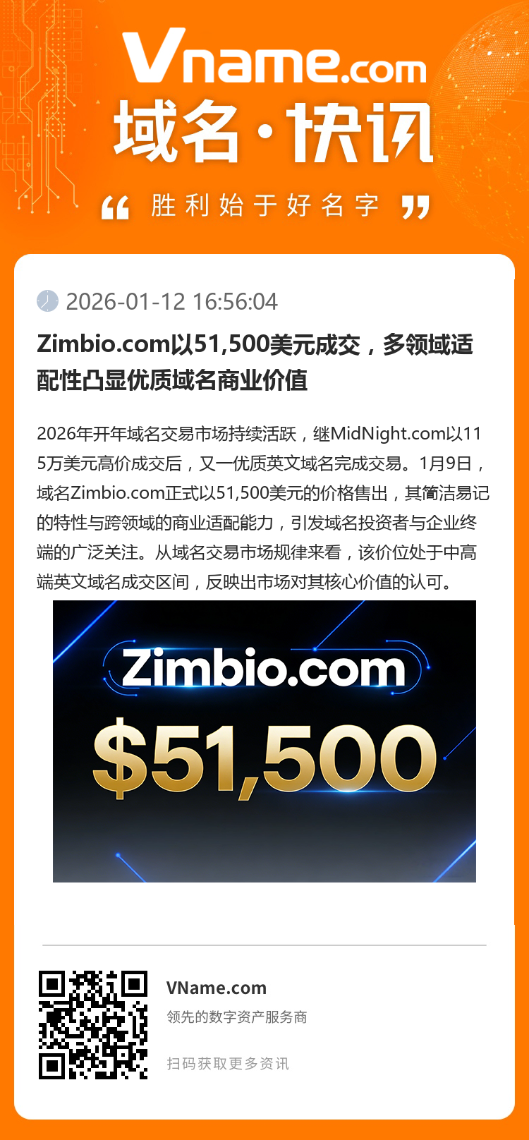 Zimbio.com以51,500美元成交，多領域適配性凸顯優質域名商業價值
