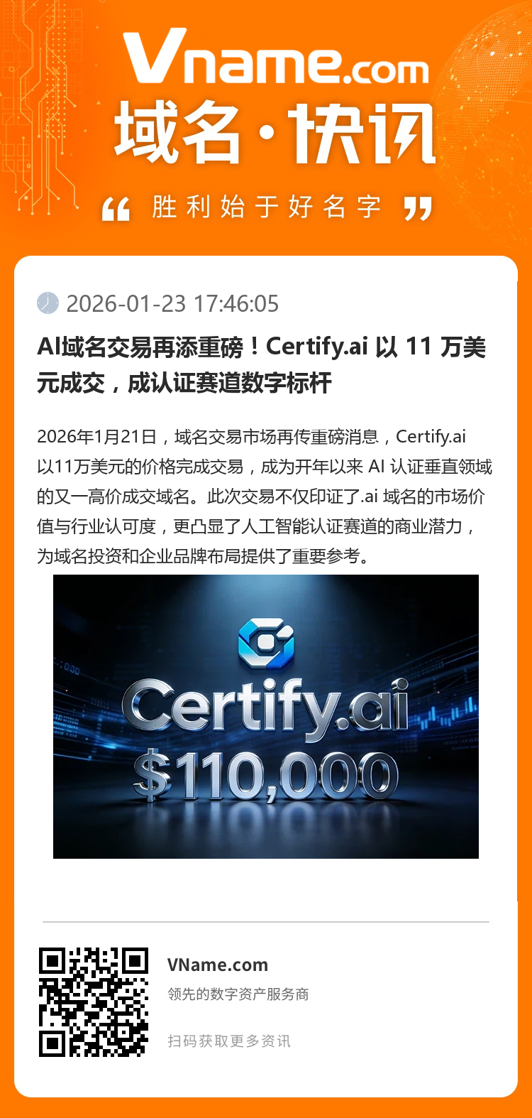 AI域名交易再添重磅！Certify.ai 以 11 萬(wàn)美元成交，成認(rèn)證賽道數(shù)字標(biāo)桿