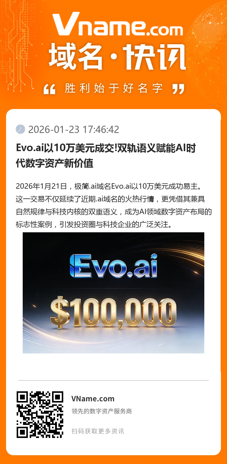Evo.ai以10萬美元成交!雙軌語義賦能AI時代數字資產新價值