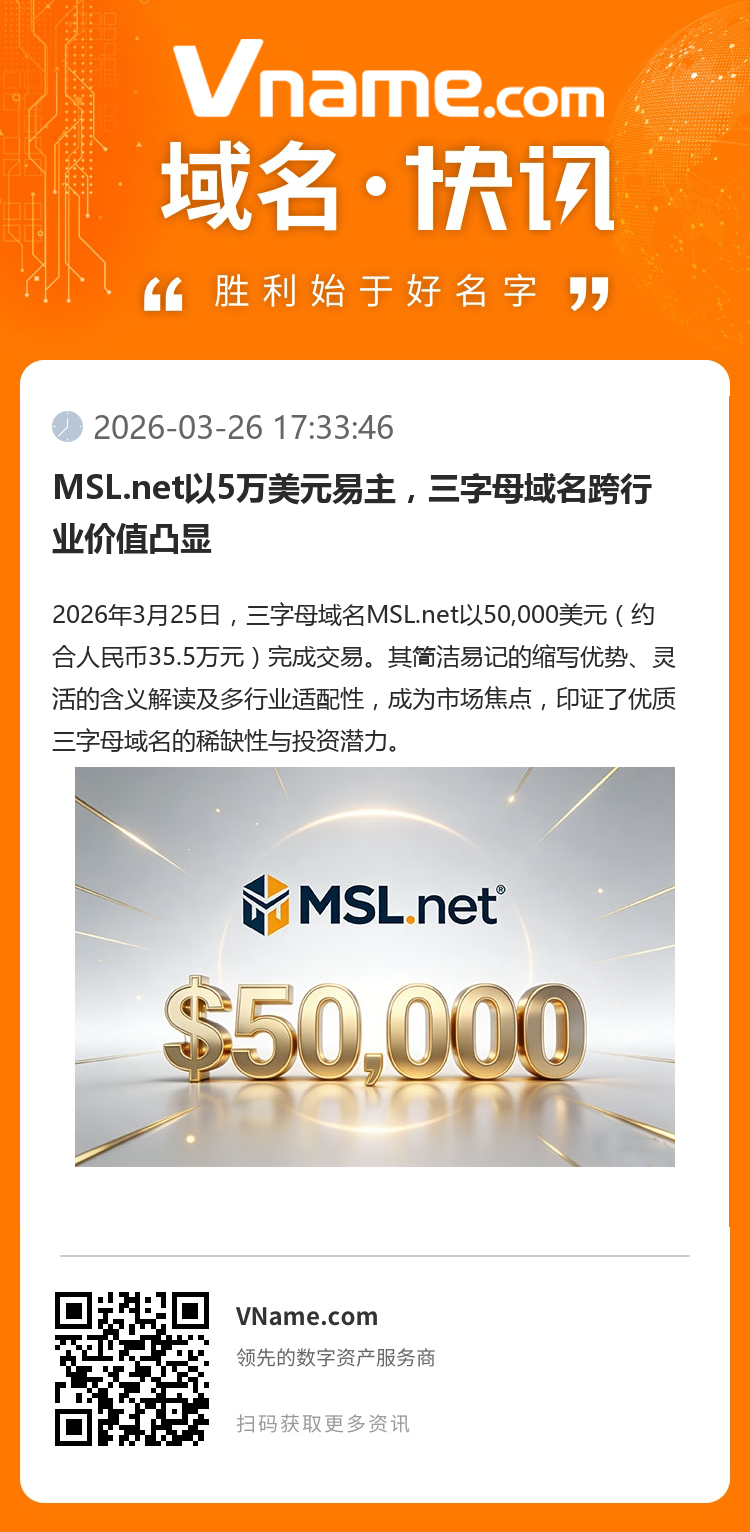MSL.net以5萬美元易主，三字母域名跨行業價值凸顯