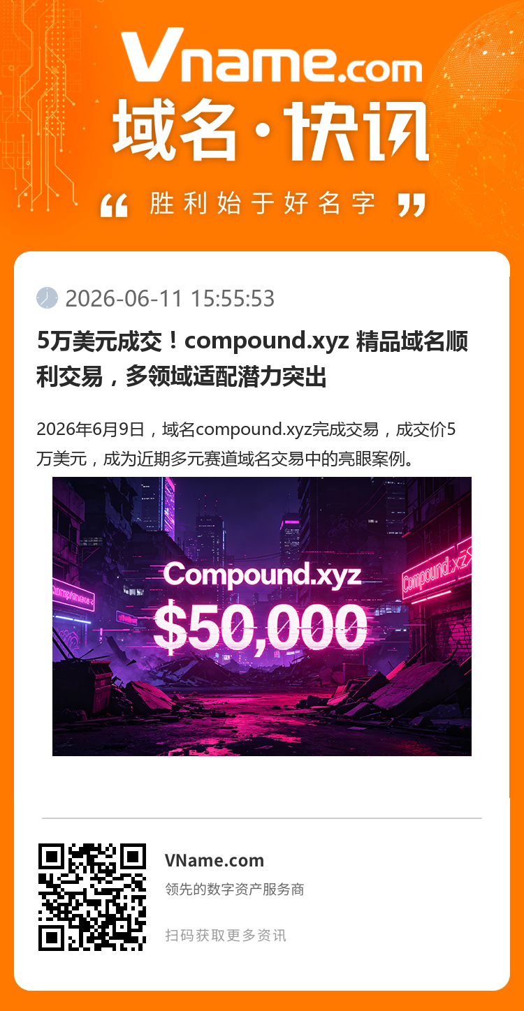 5萬美元成交！compound.xyz 精品域名順利交易，多領域適配潛力突出