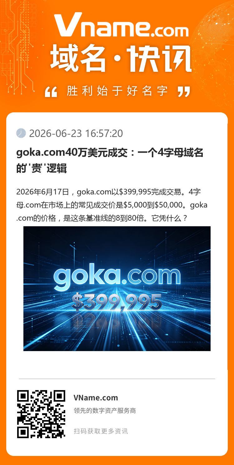 goka.com40萬美元成交：一個4字母域名的