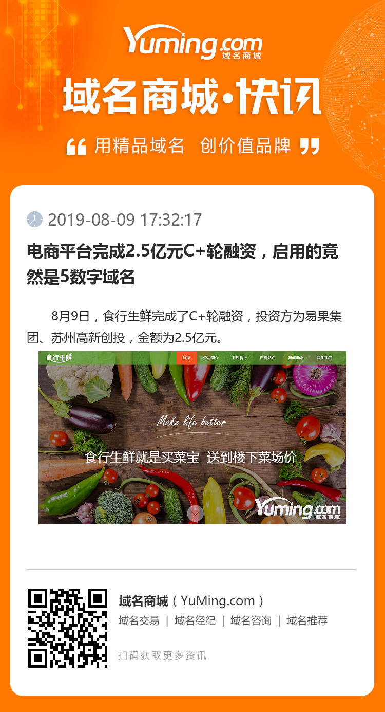 電商平臺完成2.5億元C+輪融資，啟用的竟然是5數字域名