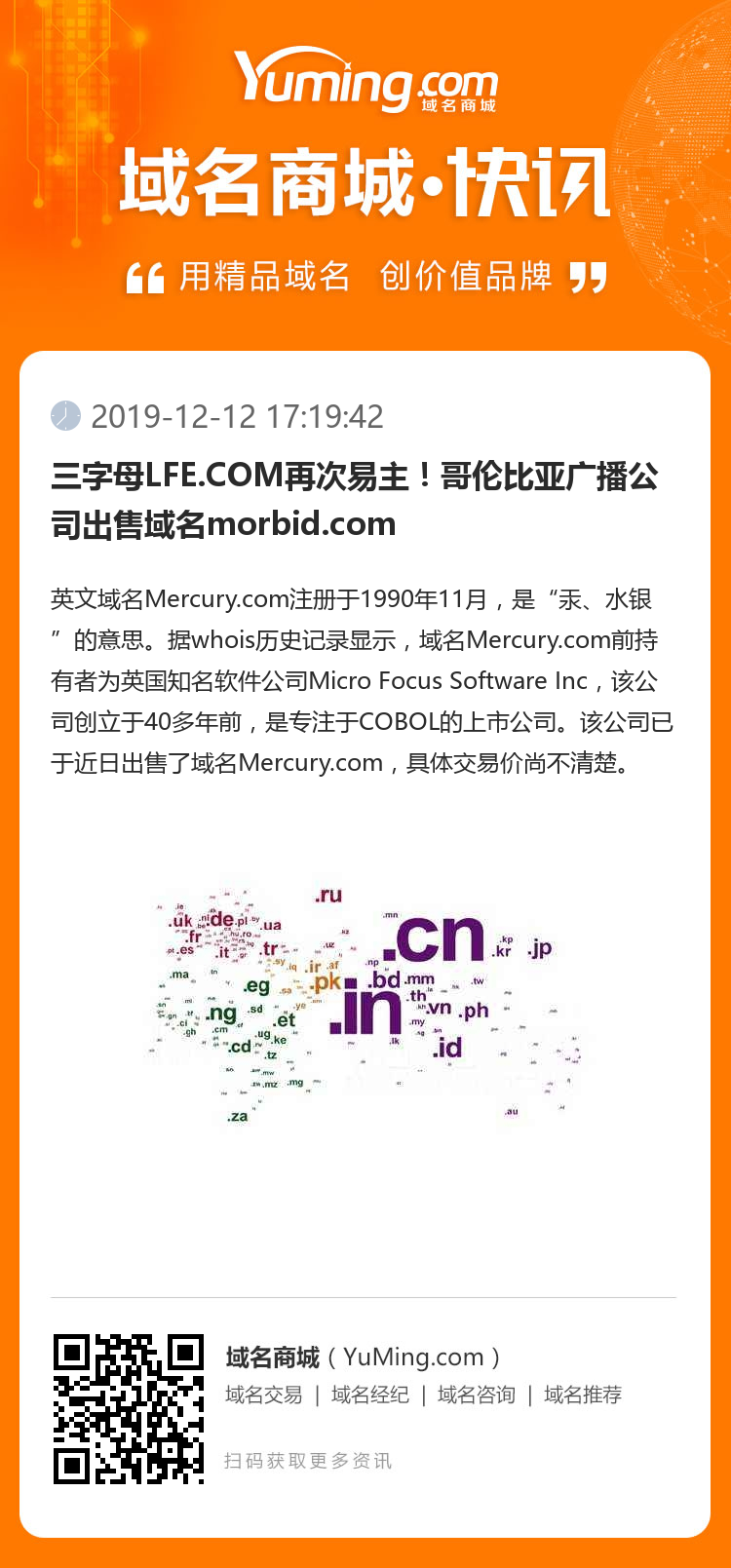 三字母LFE.COM再次易主！哥倫比亞廣播公司出售域名morbid.com