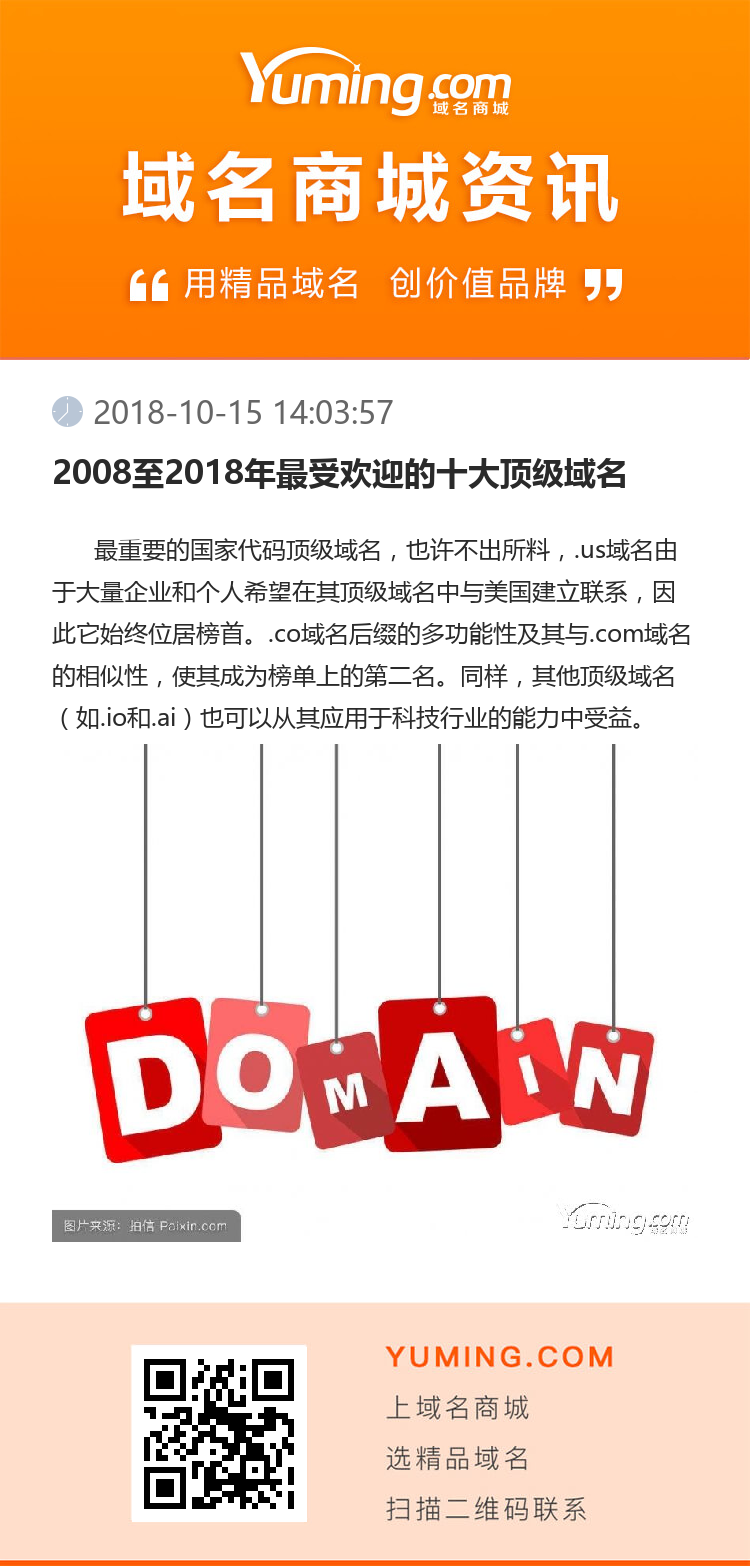 2008至2018年最受歡迎的十大頂級域名